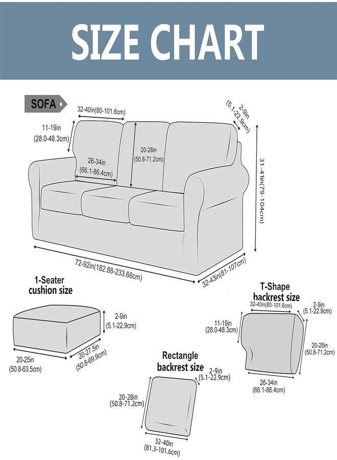 LINGERIN 7 Piece Stretch Sofa Covers for 1Base Cover 3 Cushion Couch Cover and 3 Backrest Cover for Living Room Furniture Slipcovers Thicker Jacquard Fabric (Taupe) - Image 3